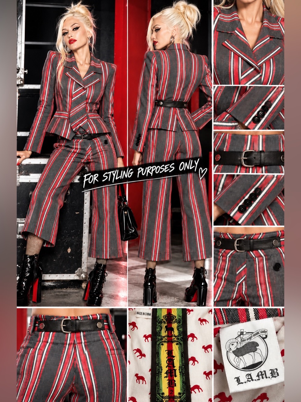 L.A.M.B. Gwen Stefani 2004 Y2K Striped Suit Blazer Sz 2 Pants Sz 4 Rare